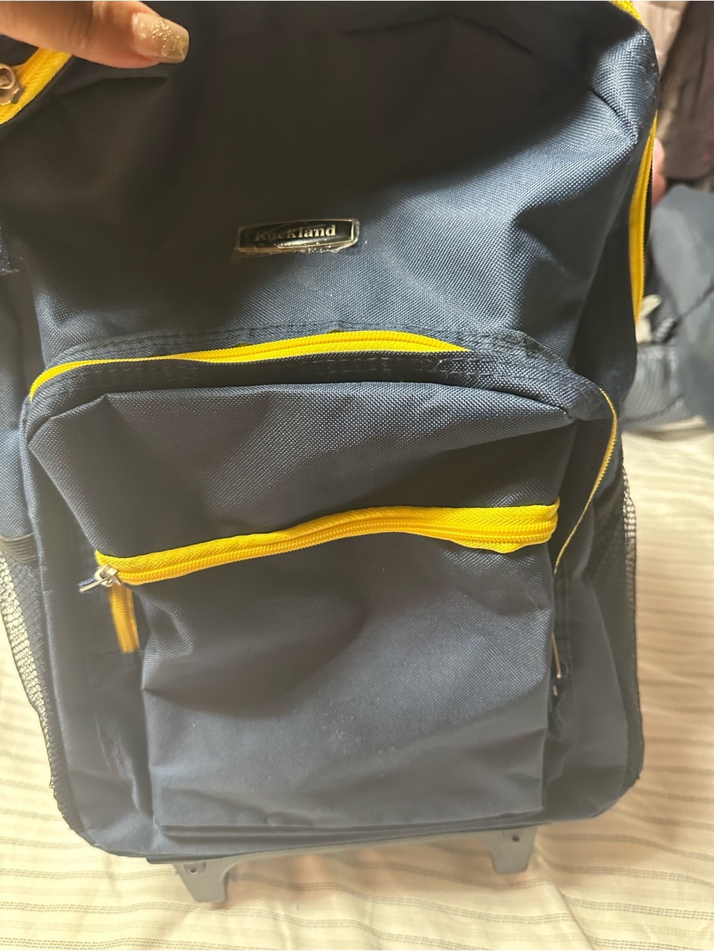 Kirkland Signature Navy Backpack with Yellow Accents
